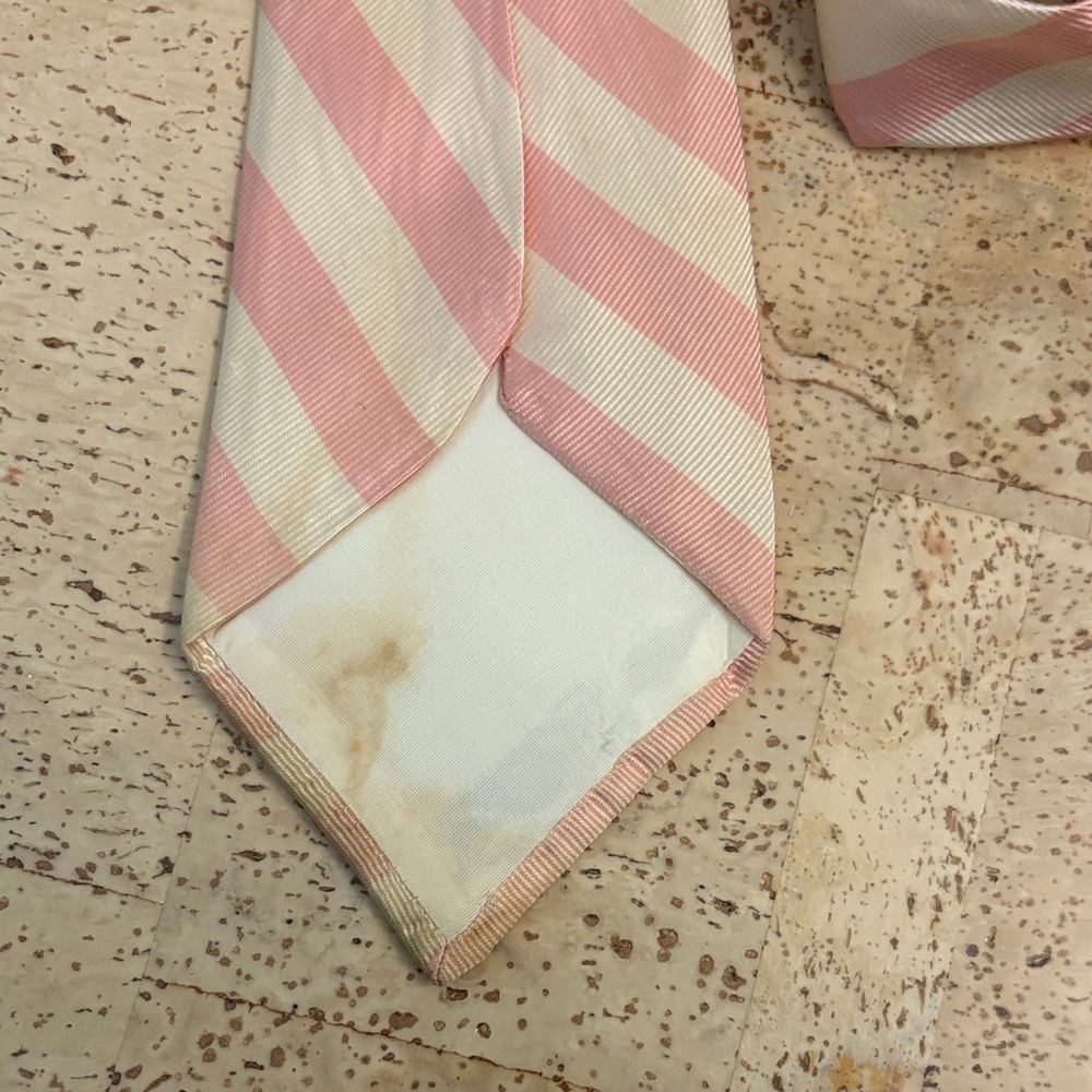Vintage Stonestreet’s Harvard Square Repp Tie Pink and Cream Stripes 100% Silk - Picture 4 of 7